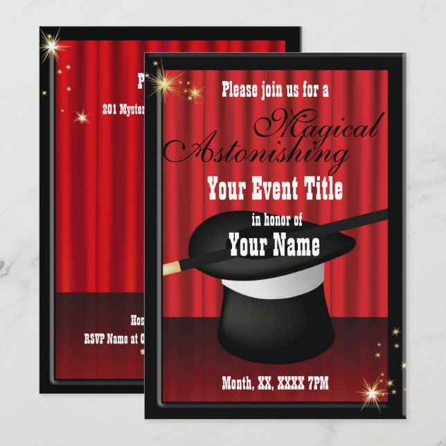 Magic Magician Party Event Anpassningsbar Inbjudan (Fram/baksida)