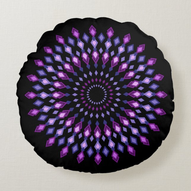 Magic mandala på svart bakgrund rund kudde (Framsidan)