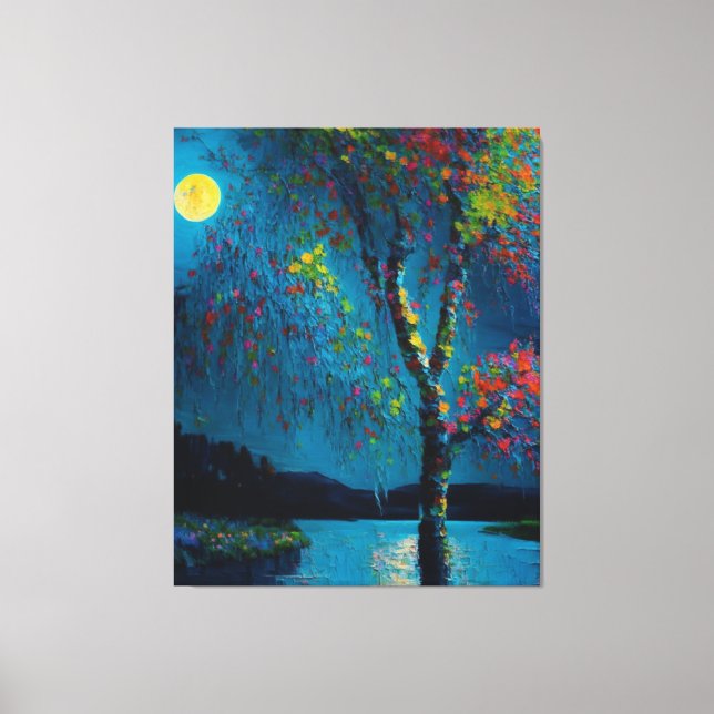 Magic Måne River Träd i oljemålning stil Canvastryck (Framsida)