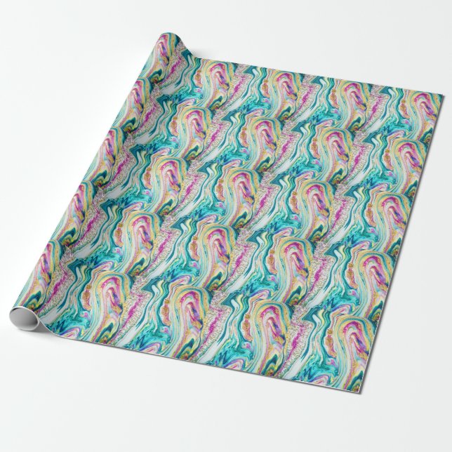 Magic Marbling: Metallic Paint Design. Presentpapper (Utrullad)