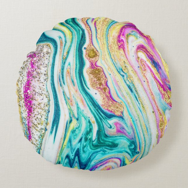 Magic Marbling: Metallic Paint Design. Rund Kudde (Framsidan)