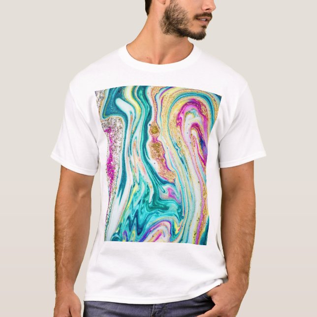 Magic Marbling: Metallic Paint Design. T Shirt (Framsida)