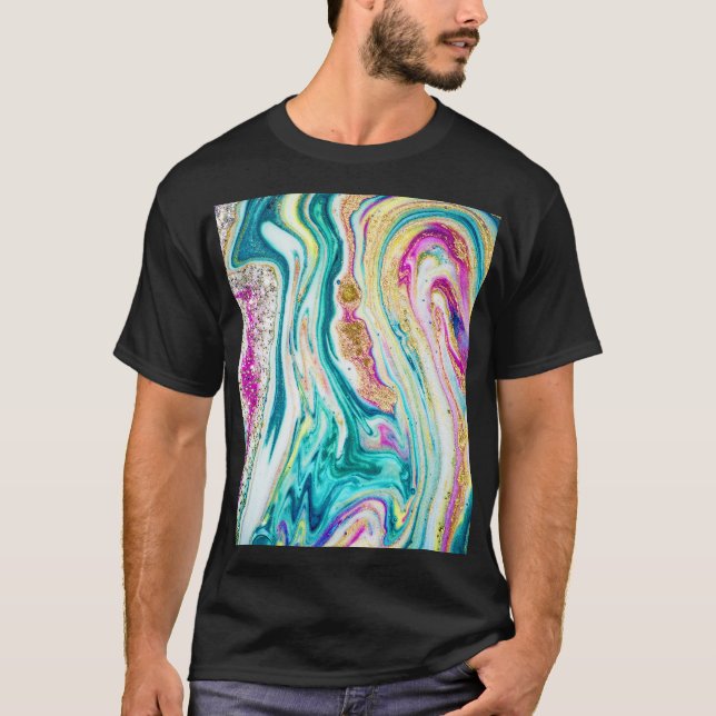 Magic Marbling: Metallic Paint Design. T Shirt (Framsida)