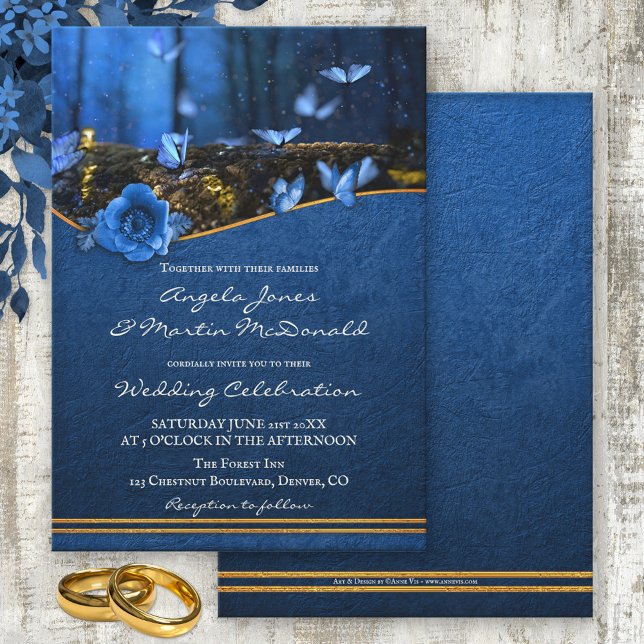 Magic Midnight Blue Butterfly Wedding bjudande Inbjudningar (Skapare uppladdad)