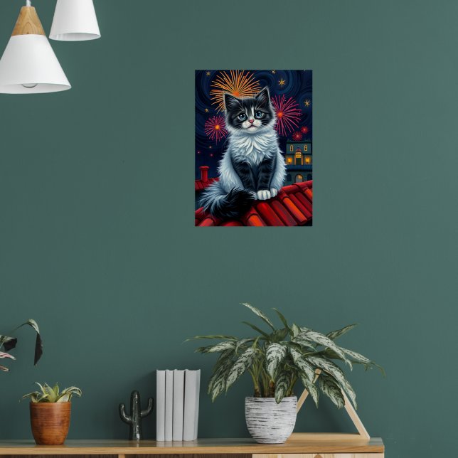 Magic Midnight Kitten Poster - Fluffy Cat Art (Vardagsrum 1)