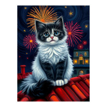Magic Midnight Kitten Poster - Fluffy Cat Art