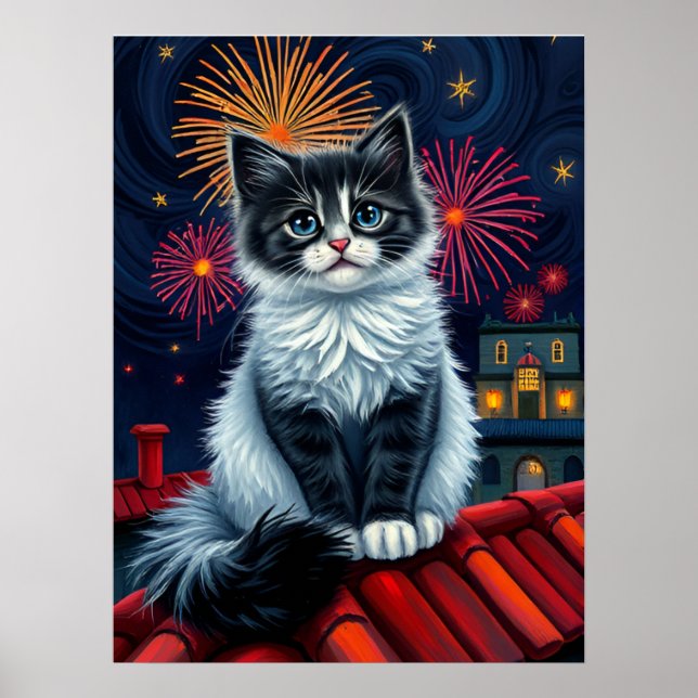 Magic Midnight Kitten Poster - Fluffy Cat Art (Framsidan)