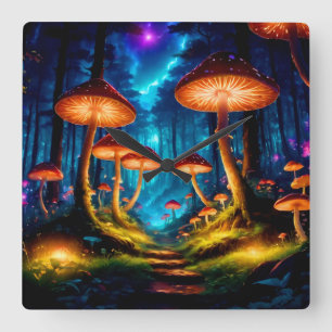 Magic Midnight Mushroom Forest Fyrkantig Klocka
