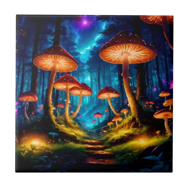 Magic Midnight Mushroom Forest Kakelplatta (Framsidan)