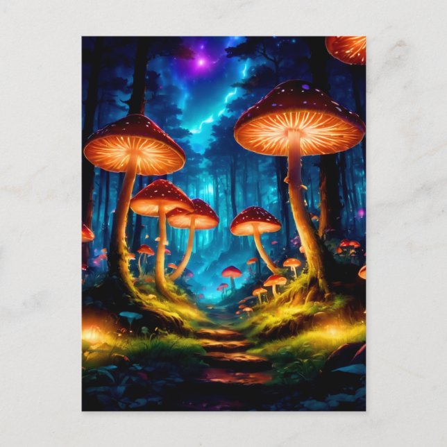 Magic Midnight Mushroom Forest Vykort (Framsida)