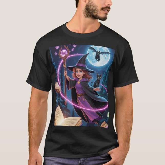 Magic Midnight Witch - Enchanted Spell Caster T Shirt (Framsida)