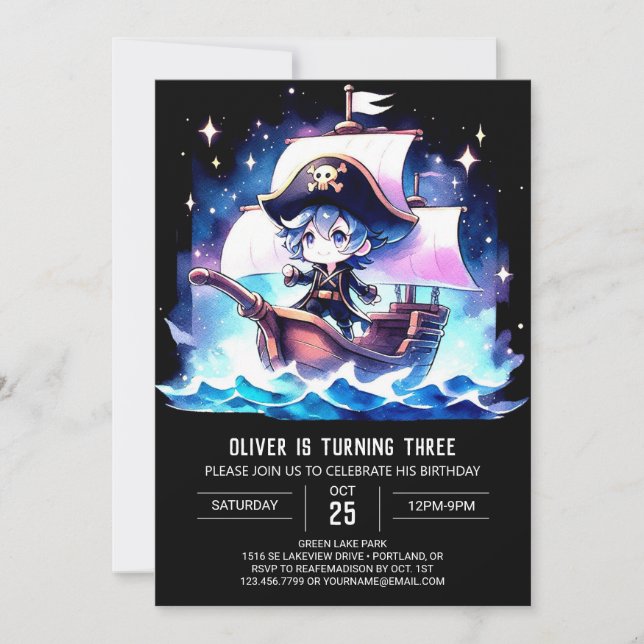 Magic Minimalist Pirat Birthday Inbjudningar (Framsida)