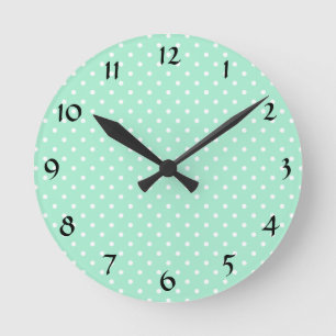 Magic Mint och White Polka Dot Mönster Rund Klocka