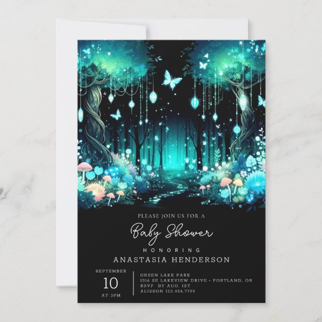 Magic Modern Enchanted Forest Baby Shower Inbjudningar (Framsida)