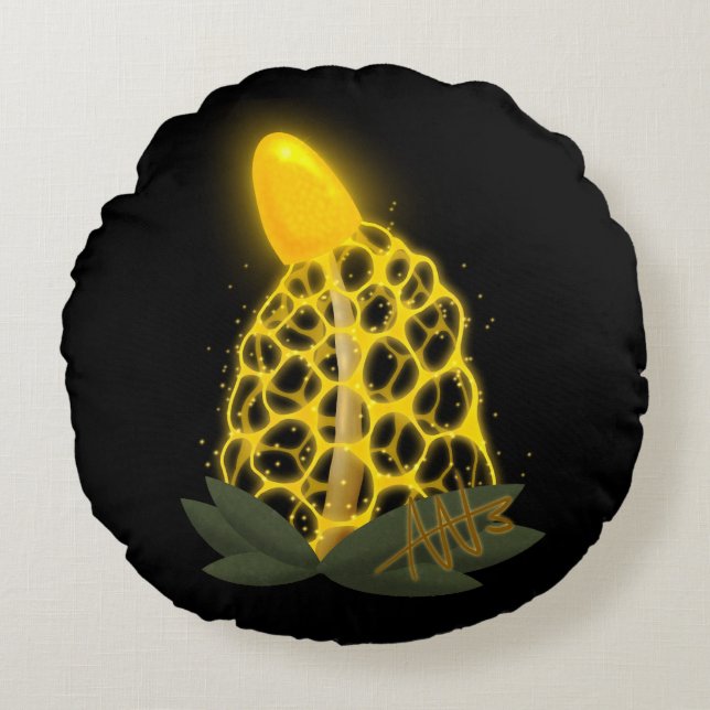 Magic Möhippa Veil Sparkly Gult Mushroom Rund Kudde (Framsidan)