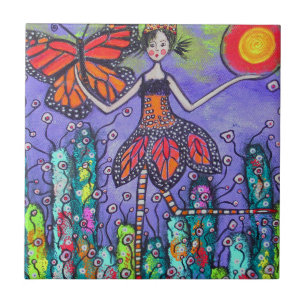 Magic Monarch Girl and Butterfly Tile Kakelplatta