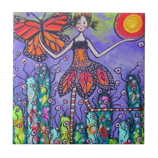 Magic Monarch Girl and Butterfly Tile Kakelplatta (Framsidan)