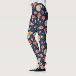 Magic Moth och Mushroom mönster. Skogskö Leggings<br><div class="desc">Magiska nattmånar och mönster-svampar i marinblått färg.</div>