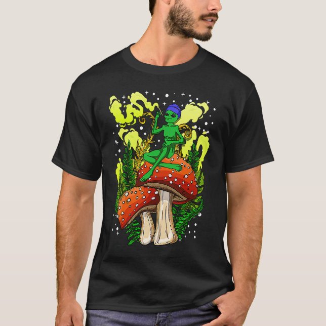 Magic Mushroom Alien Funny Alien Acid Resa Ufo T Shirt (Framsida)