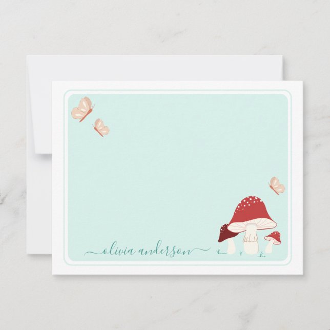 Magic Mushroom and Butterflies Note Card Anteckningskort (Framsida)