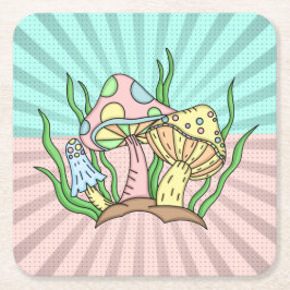 Magic Mushroom Cute Pastel Underlägg Papper Kvadrat