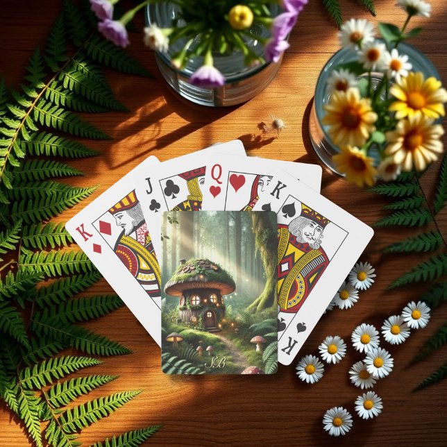 Magic Mushroom Fairy House Casinokort (Enchanted Forest Magical Mushroom Fairy House Poker Cards with space for your initials)