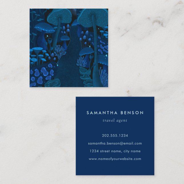 Magic Mushroom Forest Fantasy Fyrkantigt Visitkort (Fram/baksida)