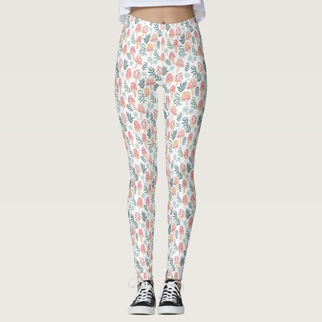 Magic Mushroom Forest Mönster Leggings (Framsida)