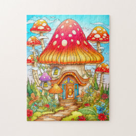 Magic Mushroom House Illustration Pussel