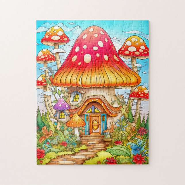 Magic Mushroom House Illustration Pussel (Vertikal)
