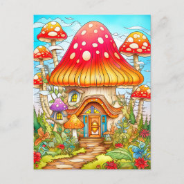 Magic Mushroom House Illustration Vykort