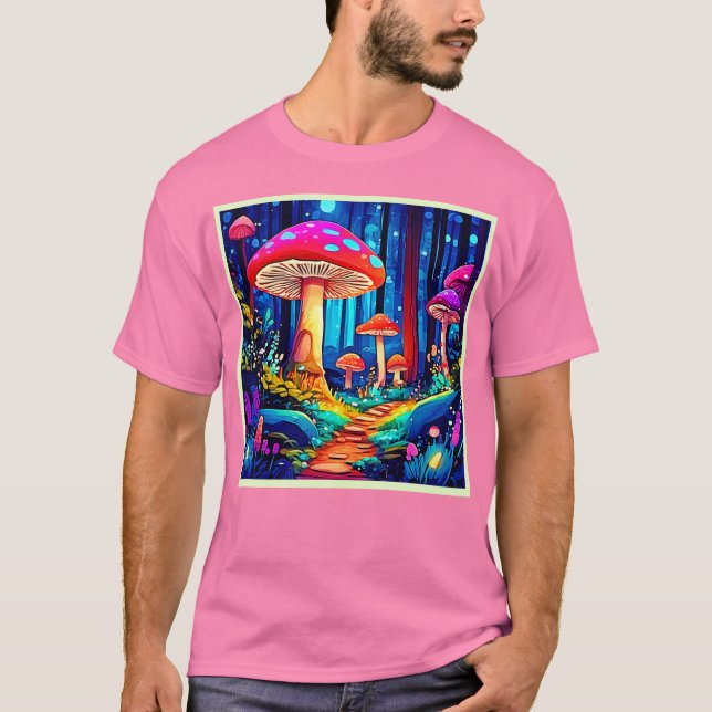Magic Mushroom Väg Design T Shirt (Framsida)