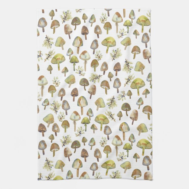 Magic Mushroom Watercolor Forest Mönster Kökshandduk (Vertikal)