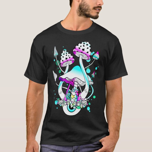 Magic Mushrooms Psychedelic White Mushroom Eyes Ar T Shirt (Framsida)