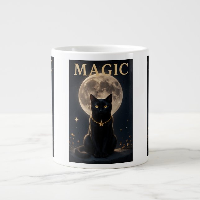 MAGIC - Mystic Black Cat & Full Moon Design Jumbo Mugg (Framsidan)