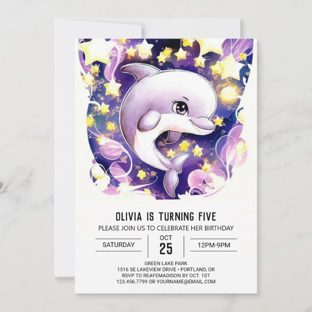 Magic Nautical Kids' Dolphin Birthday Inbjudningar (Framsida)