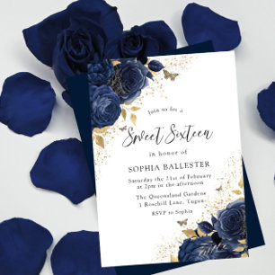 Magic Navy Indigo Blue Ro & Guld Sweet 16 Inbjudningar