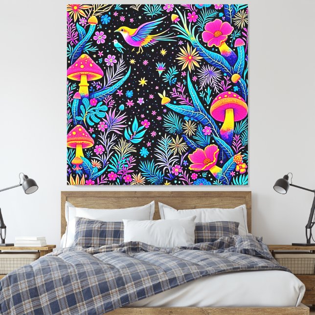 Magic Neon Forest Night Dream Design Canvastryck (Insitu (sovrum))