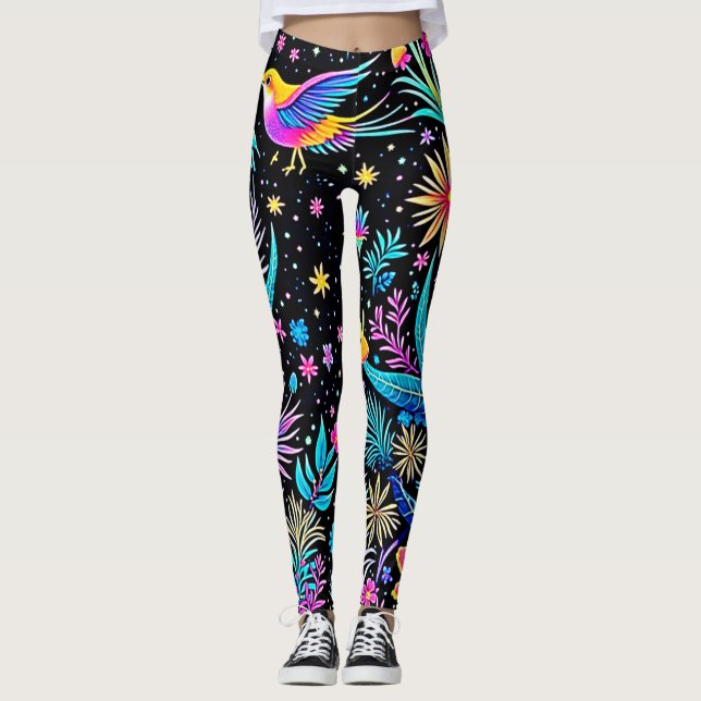 Magic Neon Forest Night Dream Design Leggings (Framsida)