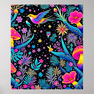 Magic Neon Forest Night Dream Design Poster
