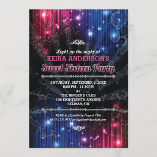 Magic Neon Glow Ljus Sweet 16 Party Inbjudningar