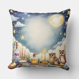Magic Night Himmel Uggla Stars Watercolor Pillow Kudde