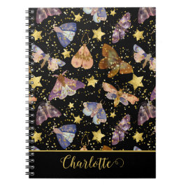 Magic Night Moth Butterflies Glitter Stars Namn Anteckningsbok