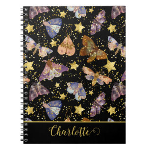 Magic Night Moth Butterflies Glitter Stars Namn Anteckningsbok