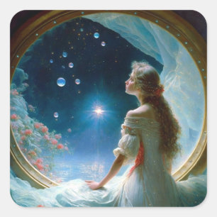 Magic Night Scene Fantasy Art Fyrkantigt Klistermärke