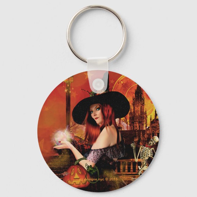 Magic Night Witch Round Keychain Nyckelring (Framsida)