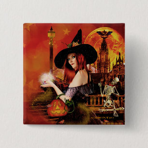 Magic Night Witch Square Pin Knapp