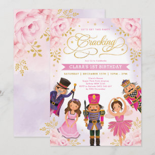 Magic Nutcracker  Guld Blommigt Girl Birthday Inbjudningar