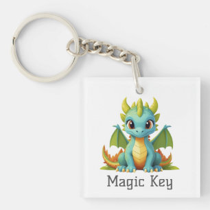 Magic Nyckel Grönt Blue Baby Dragon Keychain
