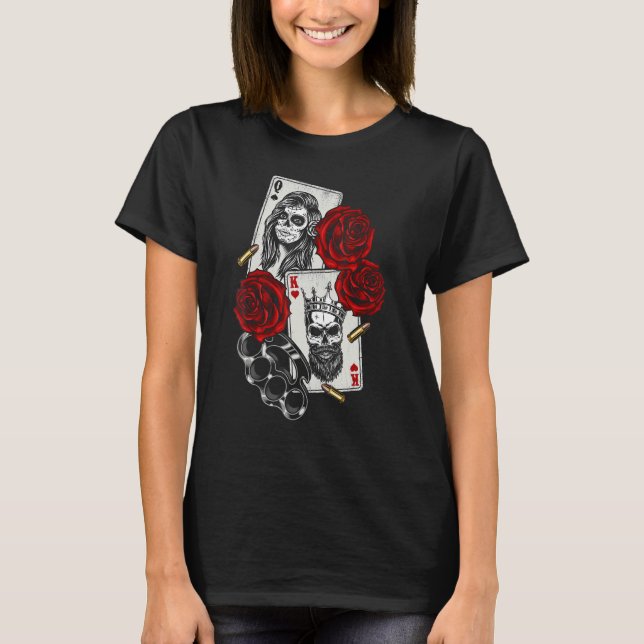 Magic Occult Skull Queen Spades Kung Hearts Ro T Shirt (Framsida)